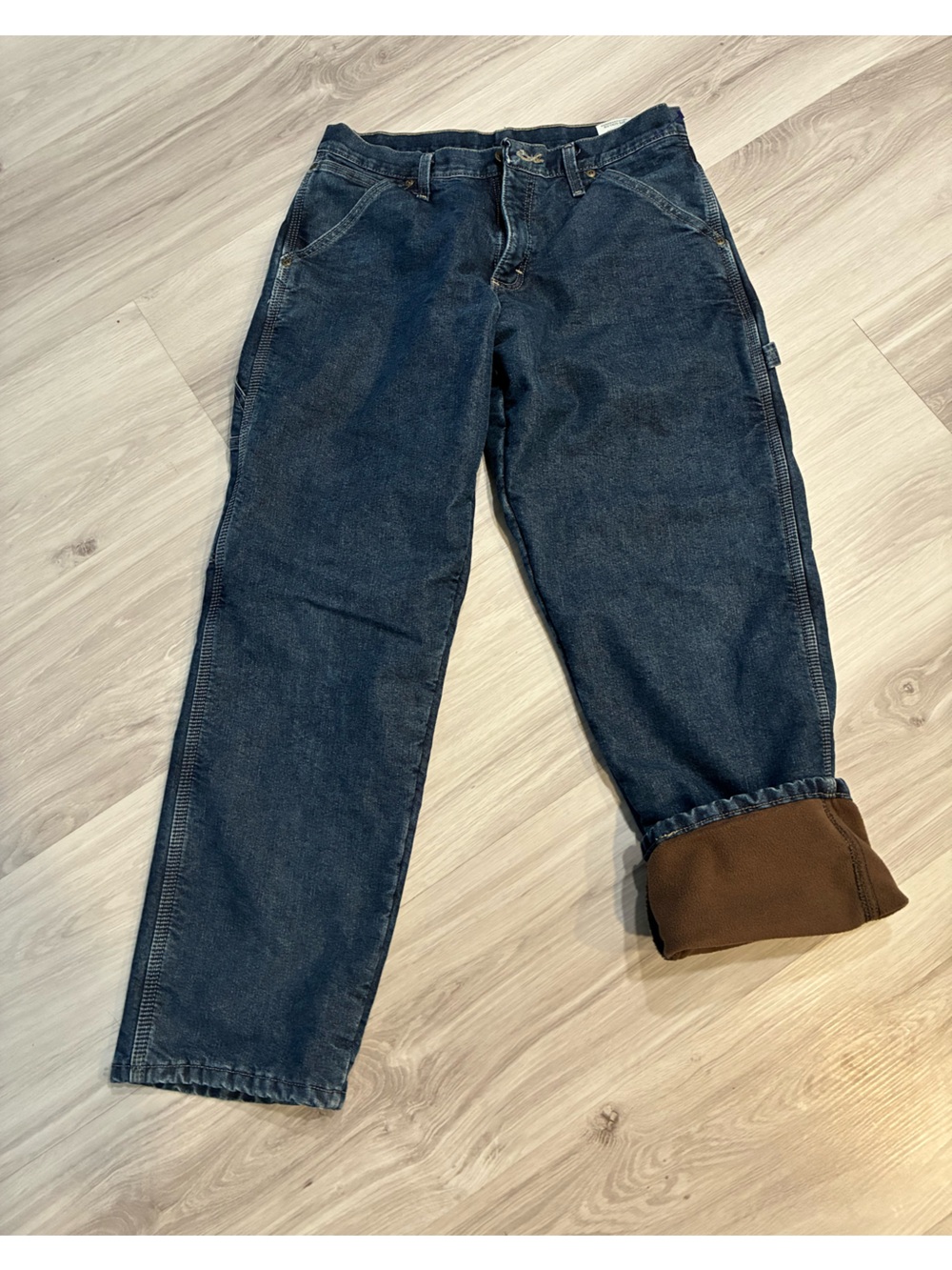 Wrangler Dark Blue‎ Straight Men’s Jeans with Brown Cuff Lining